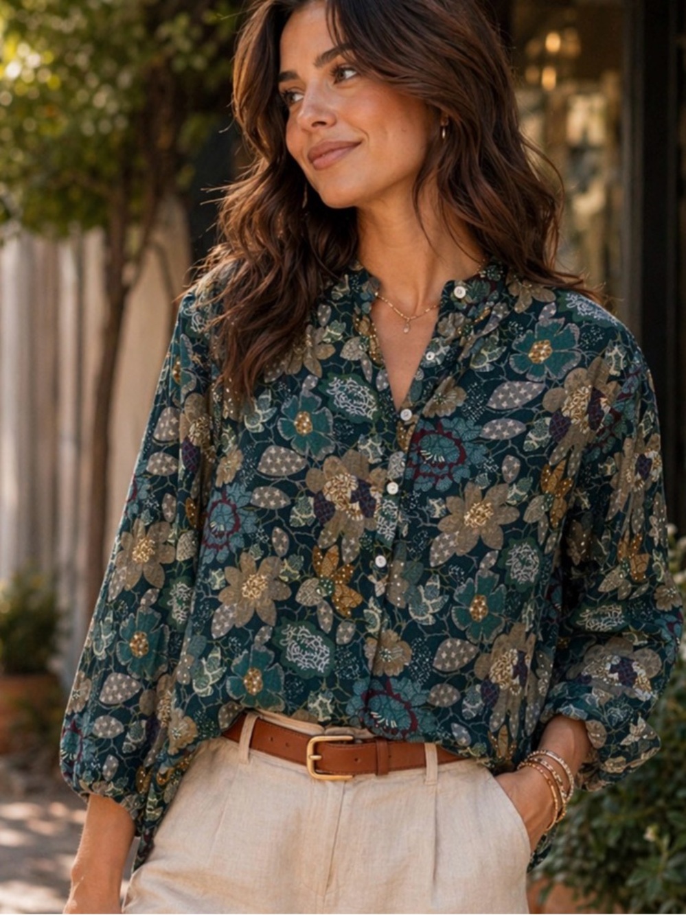 *Boho Floral Blouse | Teal Cottagecore Top |‎ Vintage Inspired Button Front Sz M